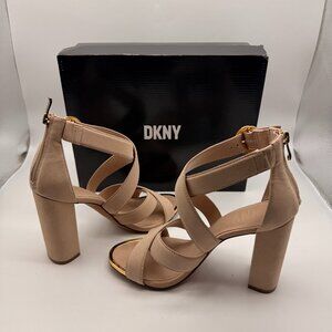 DKNY Emelen Sandal in Sand - Designer Block Heel - Size 9.5
